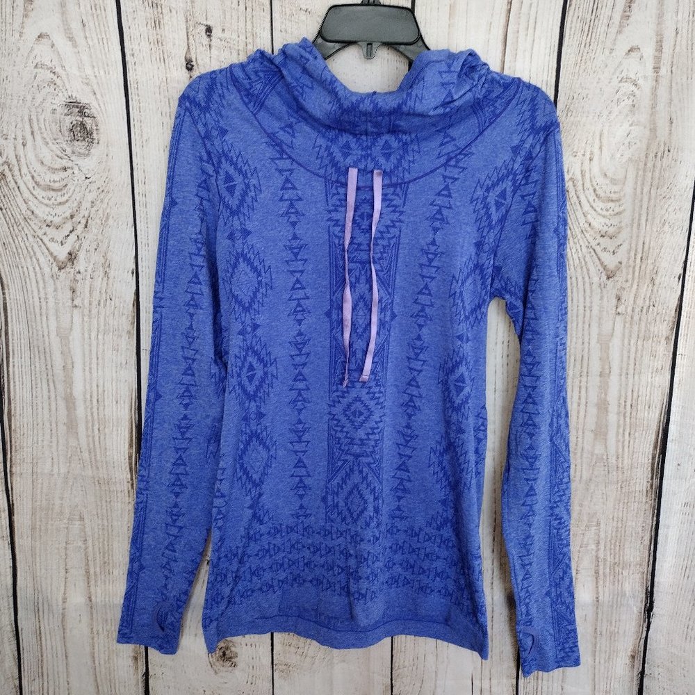 Athletic Essentials | Purple/Blue Aztec Print Seamless Cowl Neck Hoodie